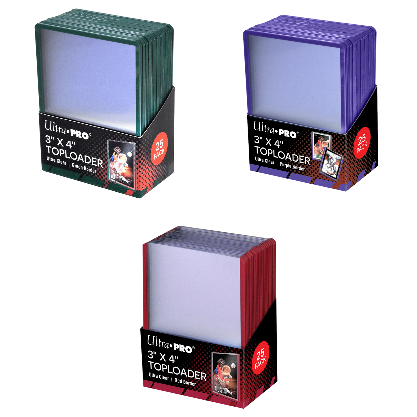 Toploaders à bordures colorées 3" x 4" (25ct) pour cartes à collectionner standard